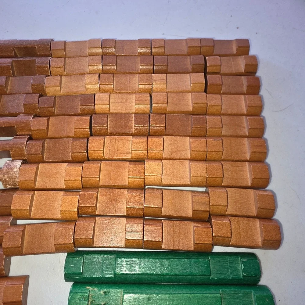 Lincoln‎ Logs Vintage Real Wood Building Set 53 Piece Lot Brown Green Red Gable